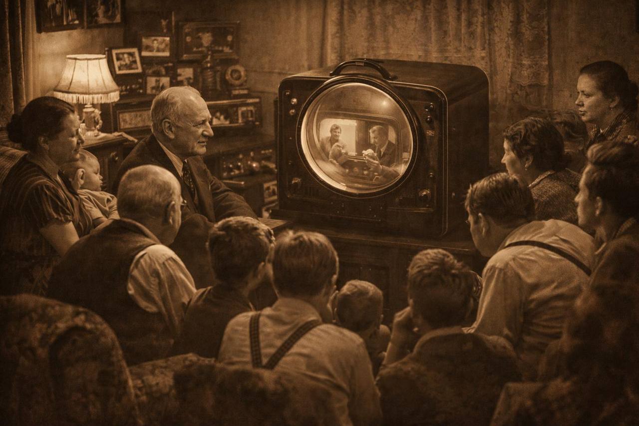 Illustration of early television in the home